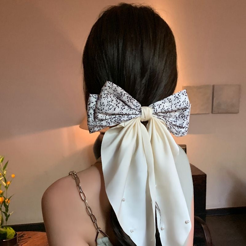 Wholesale Retro Small Fragrance Floral Pearl Large Bow Hairpin
